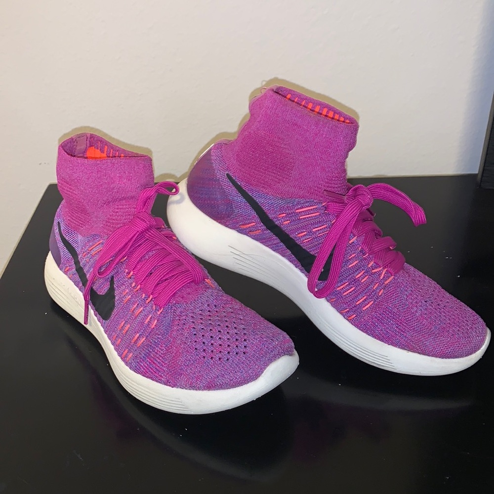 Nike purple/orange high top flyknit LunarEpic